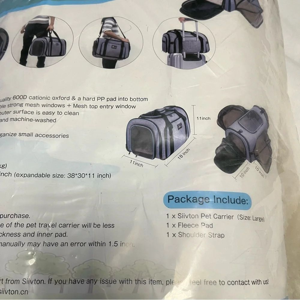 Pet Travel Carrier Airline Approved Dog / Cat Siivton Pet Carrier Soft Sided